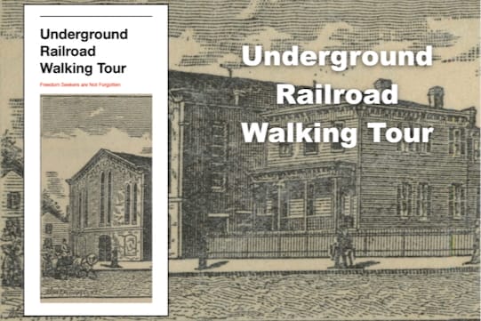 Underground Railroad Walking Tour brochure cover and old photo of Emanuel AME and parsonage