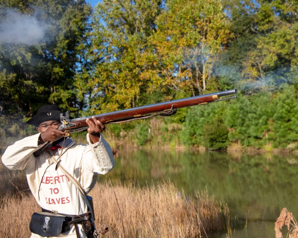 Black Ehiopian Regiment Reenactor with musket